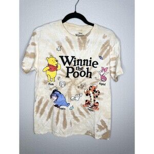 Disney Winnie the Pooh Shirt Mens Medium Tie Dye Graphic Piglet Tigger Tan Brown